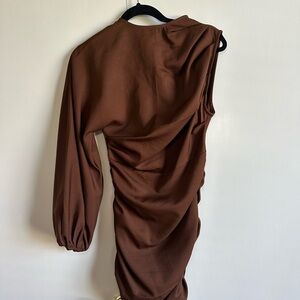 Pretty Little Thing Brown One Shoulder Ruched Dress